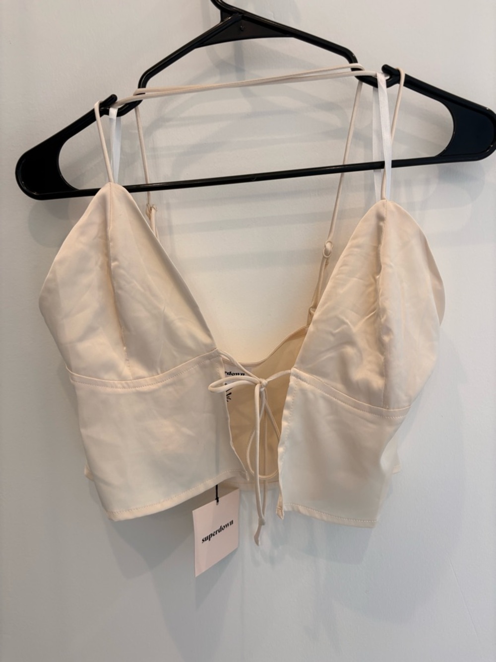 superdown Ivory Satin Lace-Up Bralette